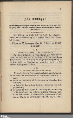 I. Allgemeine Bestimmungen über die Leistung der Kriegsbedürfnisse