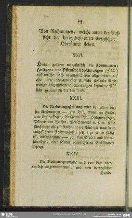 Von Rechnungen, welche unter der Aufsicht der herzoglich-wirtembergischen Oberämter stehen