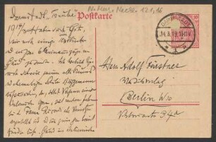 Postkarte an Otto Fürstner : 14.03.1919