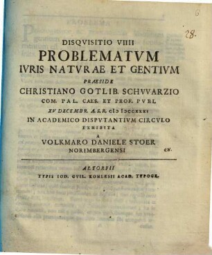 Disqvisitio VIIII Problematvm Ivris Natvrae Et Gentivm