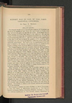 Report, Day by Day, of the Paris Oriental Congress.