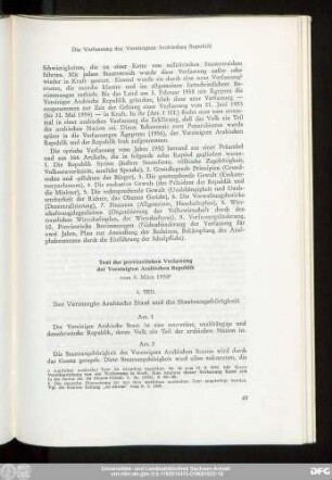 Text der provisorischen Verfassung der Vereinigten Arabischen Republik vom 5. März 1958