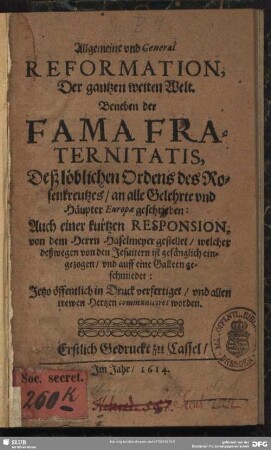 Allgemeine vnd General Reformation, Der gantzen weiten Welt