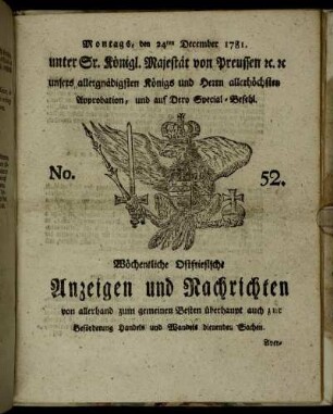 No. 52. Montags, den 24ten December 1781.