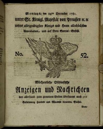 No. 52. Montags, den 24ten December 1781.