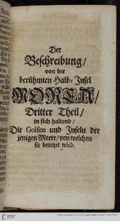 Der Beschreibung/ von der berühmten halb-Insel Morea/ Dritter Theil