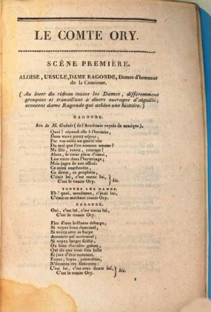 Le comte Ory : Anecdote du 11. siècle ; Vaudeville en un acte
