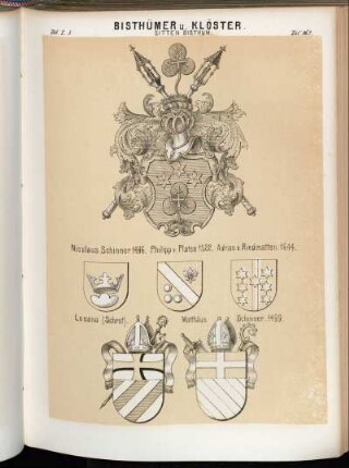 Taf. 162. Sitten Bisthum. - Nicolaus Schinner 1496. - Philipp v. Platea 1522. - Adrian v. Riedmatten 1644. - Losana (Schrot). - Matthäus Schinner 1499