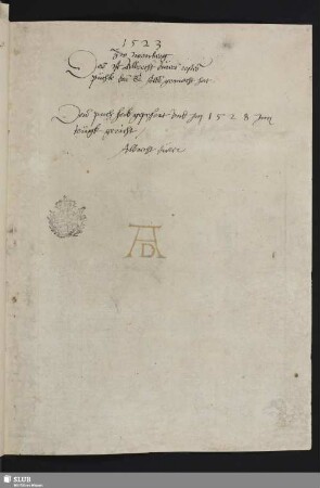 Von menschlicher Proportion (Reinschrift Buch 1), Nürnberg 1523