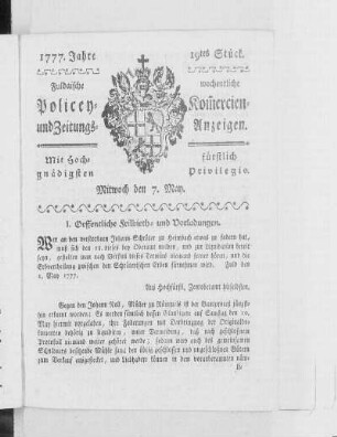 19tes Stück, Ausgabe vom 7. May 1777