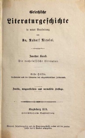Griechische Literaturgeschichte, 2,1. Die nachclassische Literatur ; 1. Hälfte, Aristoteles und die Literatur des alexandrinischen Zeitraums