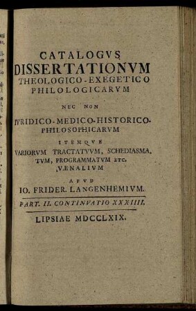 Part. II. Continuatio XXXIIII. Lipsiae MDCCLXIX.