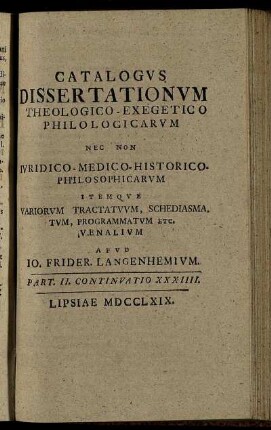 Part. II. Continuatio XXXIIII. Lipsiae MDCCLXIX.