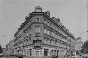 Dresden-Neustadt, Bautzner Straße 5. Wohnhaus mit Läden (1858, Umbau 1880/1890). Eckansicht