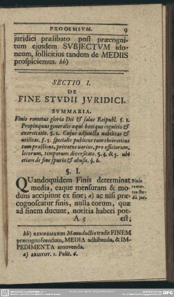 Sectio I. De Fine Studii Iuridici
