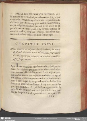 Chapitre XXXVII. De la maniere de préparer les Calamines, les mines de Cobalt & autres mines arsenicales, pour retirer l'or & l'argent que ces fortes de minéraux recellent assez fréquemment