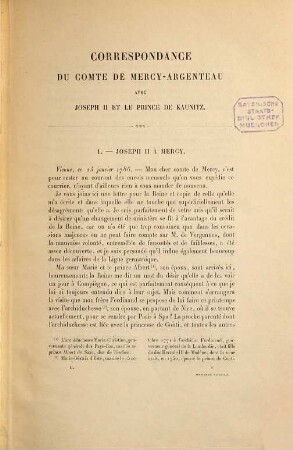 Correspondance secrète du Comte de Mercy-Argenteau avec l'empereur Joseph II et le Prince de Kaunitz, 2
