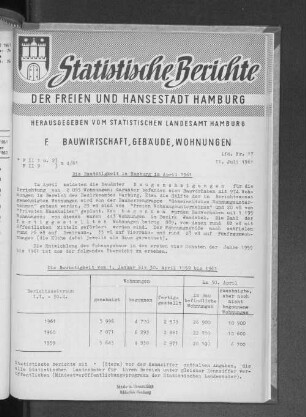Die Bautätigkeit in Hamburg im April 1961 : Lfd. Nr. 17