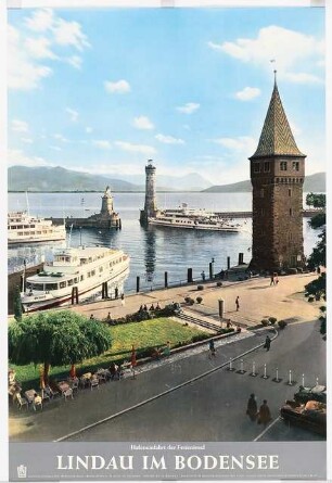Wettbewerb Ufergestaltung Lindau: Perspektivische Ansicht der Hafeneinfahrt von Lindau (Tourismus-Plakat)