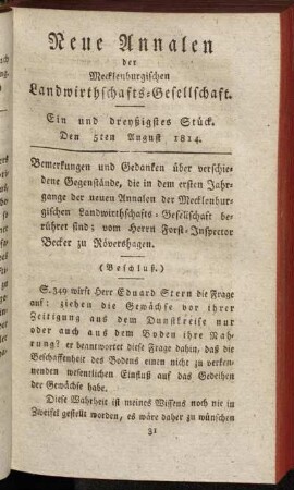 Ein und dreyßigstes Stück. Den 5ten August 1814.