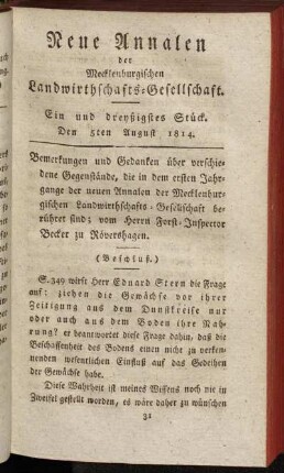Ein und dreyßigstes Stück. Den 5ten August 1814.