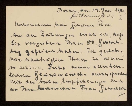 Brief von Miloš Bogićević an Otto von Gierke, Berlin, 13.1.1921