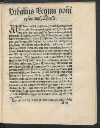 Urbanus Regius vom erkantnuß Christi.