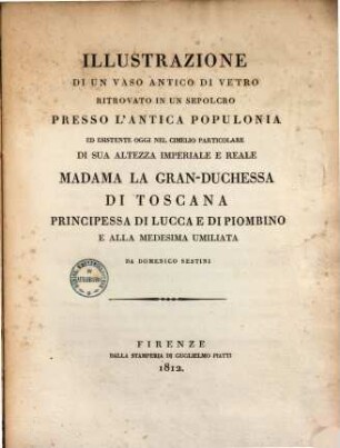 Illustrazione di un vaso antico di vetro ritrovato in un sepolcro presso l'antica populonia