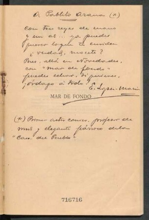[Dedicatoria de E. López Marín a Pablo Arana escrita a mano]