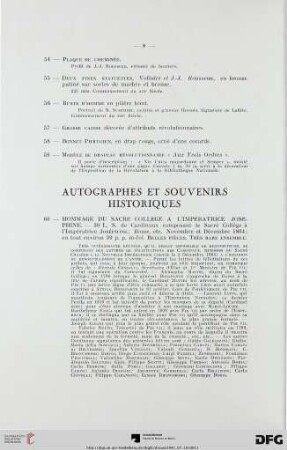 Autographes et Souvenirs historiques (Nr. 60-61) avec planche II
