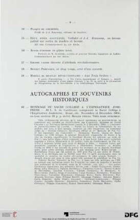 Autographes et Souvenirs historiques (Nr. 60-61) avec planche II