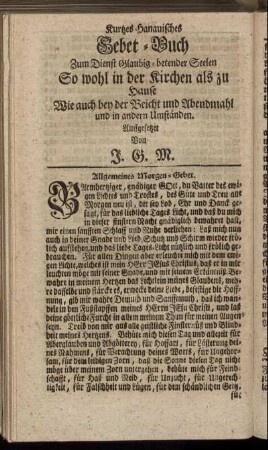 Allgemeines Morgen-Gebet – Gebet in Todes-Noth