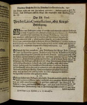 Der XII. Titul. Von der Litis Contestation, oder Kriegs-Befestigung.