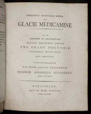 Dissertatio Inauguralis Medica De Glacie Medicamine