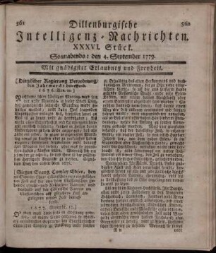 XXXVI. Stück. Sonnabends: den 4. September 1779.