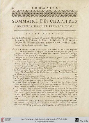 Sommaire des Chapitres