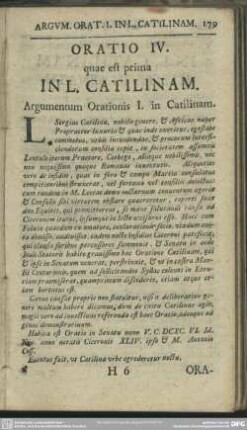 Oratio IV [i.e. VI.]. quae est prima In L. Catilinam. Argumentum Orationis I. in Catilinam
