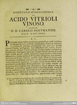 Dissertatio Medico-Chymica De Acido Vitrioli Vinoso