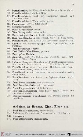Arbeiten in Bronze, Zinn, Eisen etc. (Nr. 231-333)