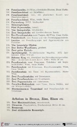 Arbeiten in Bronze, Zinn, Eisen etc. (Nr. 231-333)