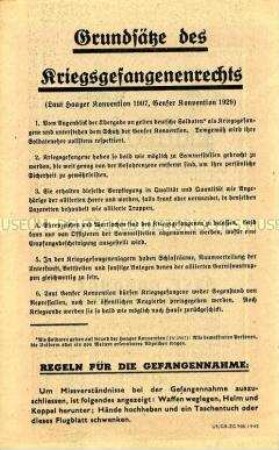 Anglo-amerikanisches Abwurf-Flugblatt mit Passierschein (Safe conduct) und den Grundsätzen des Kriegsgefangenenrechts