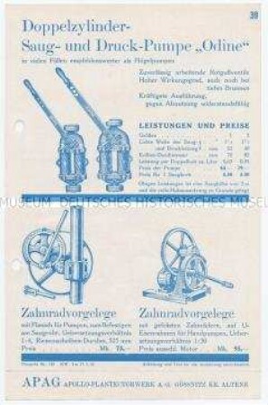 Doppelzylinder-Saug- und Druck-Pumpe "Odine" / Zahnradvorgelege / Luftpumpe / Druckkessel