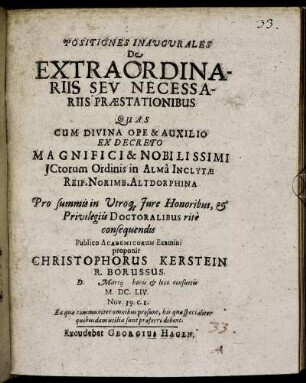 Positiones Inaugurales De Extraordinariis Seu Necessariis Praestationibus