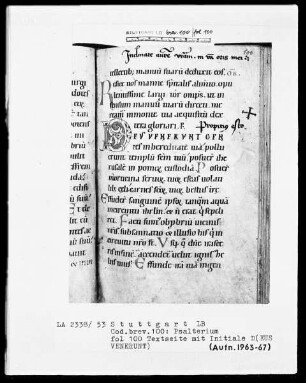 Kalendar - Psalterium - Hymnar (Benediktinerhandschrift) — Initiale D(eus venerunt), Folio 100recto