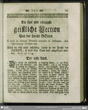Die fünf und vierzigste geistliche Lection Von der Forcht Gottes