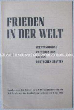 Sonderdruck mit Auszügen aus den Reden von N.S. Chruschtschow und Walter Ulbricht auf einer Kundgebung in Berlin (DDR)