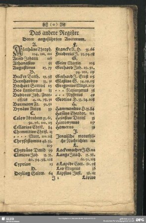 Das andere Register Derer angeführten Auctorum