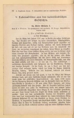 V. Lebensbilder aus der vaterländischen Geschichte