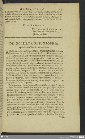 De Occulta Philosophia. epistola cuiusdam patris ad filium : Epistola Cuiusdam Patris ad Filium