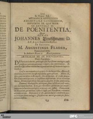 Articulus XII. De Poenitentia.